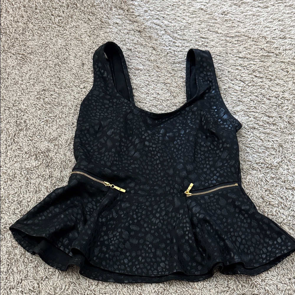 bebe Black Textured Peplum Tank Top